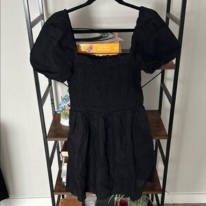 NEW J. Crew Women’s Black Puff Sleeve Smocked Linen Mini Dress Size S